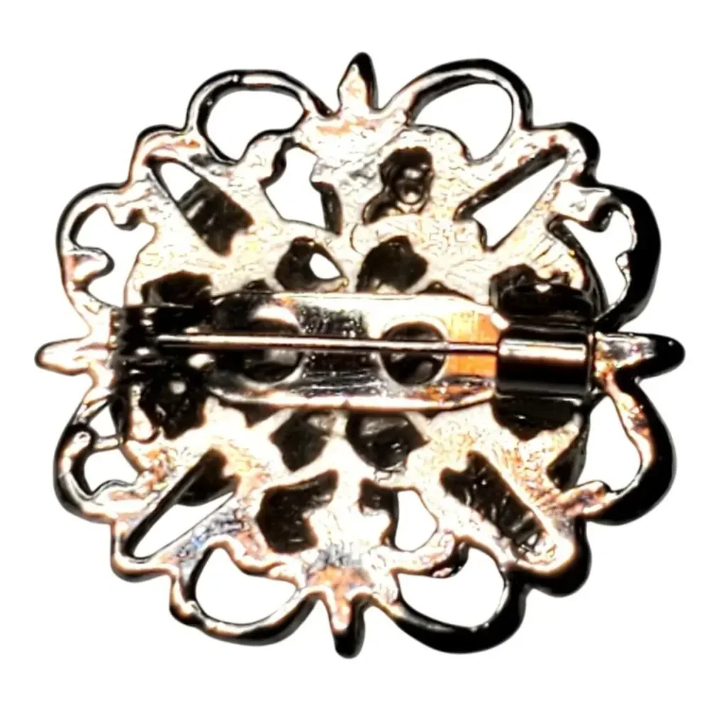 Vtg Silver Tone Rhinestone Flower Pin Brooch Aurora Borealis Center 1